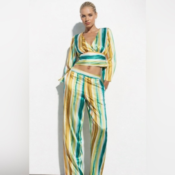 Zara Pants - ZARA - new satin set striped top and bottom